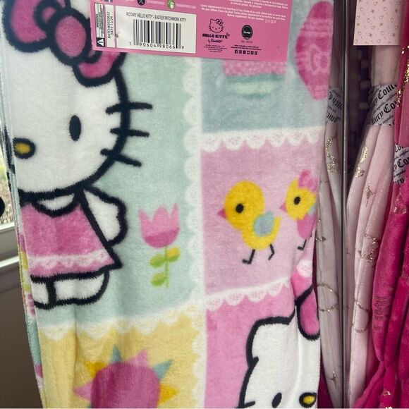 Hello Kitty Blanket - Easter Blanket with Baby Chicks - Pink Spring Blanket - Picture 7 of 10